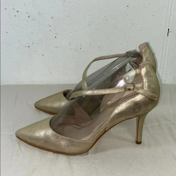 Enzo Angiolini Gold Metallic Pointed Toe Heels Ankle Strap Occasion Party Shoes - Picture 5 of 10